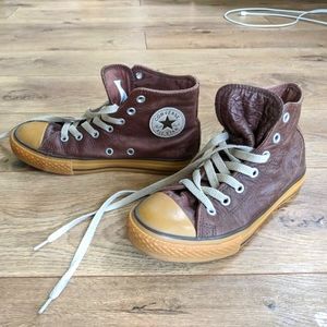 Brown Leather Converse High Tops - Kids/Youth Size 2